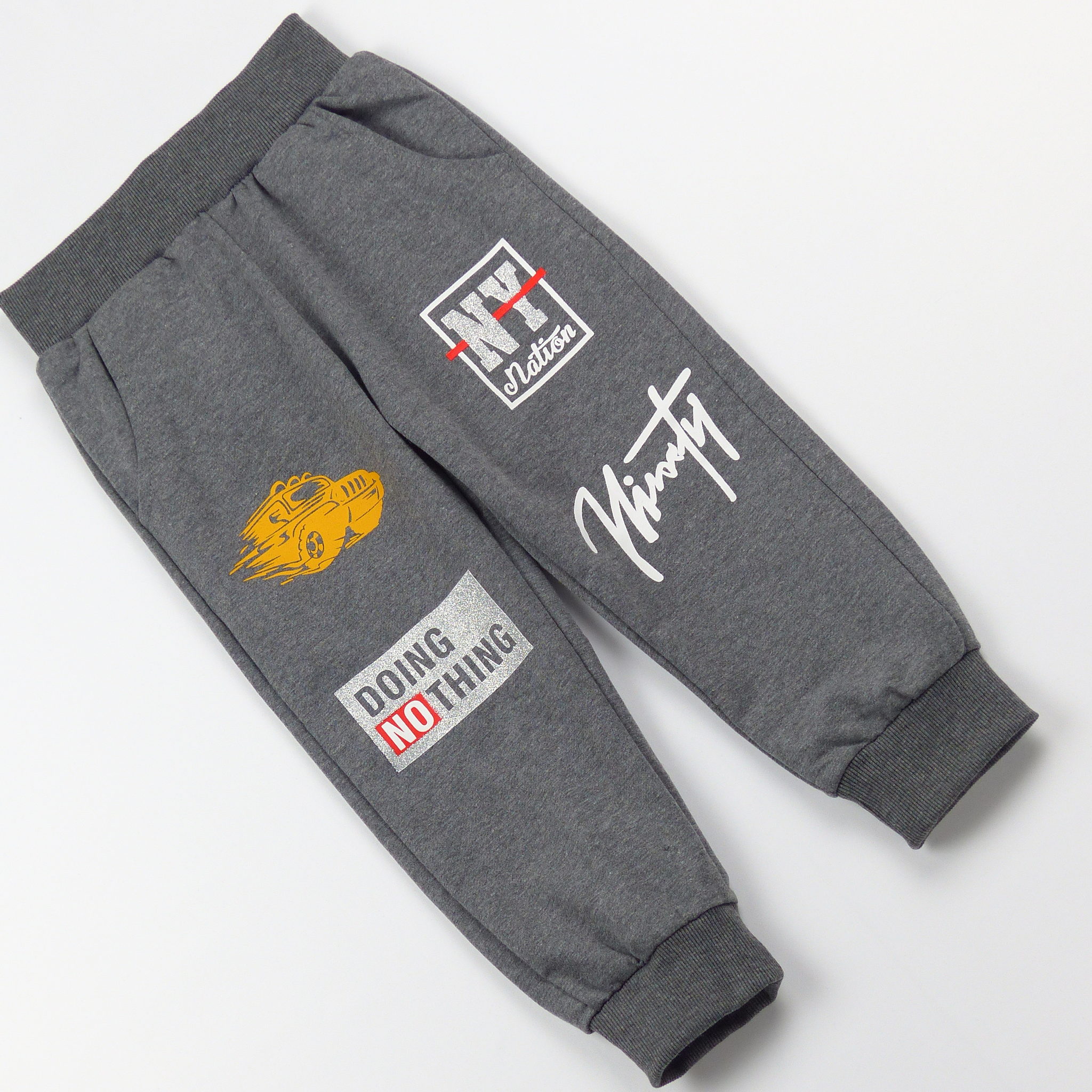 Boys' Doing Nothing' Printed Grey Joggers (2-8y) - Clothes4Kids