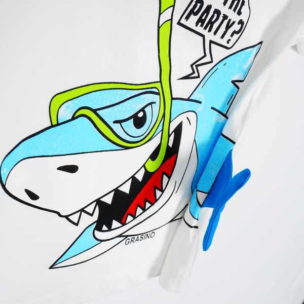 Boys' Where Is The Party?' Shark Printed White T-Shirt (1-4y) - Clothes4Kids