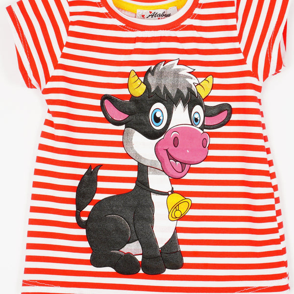 Girls' Happy Cow ' Printed Striped Red/Navy Blue T-Shirt (9m-3y) - Clothes4Kids