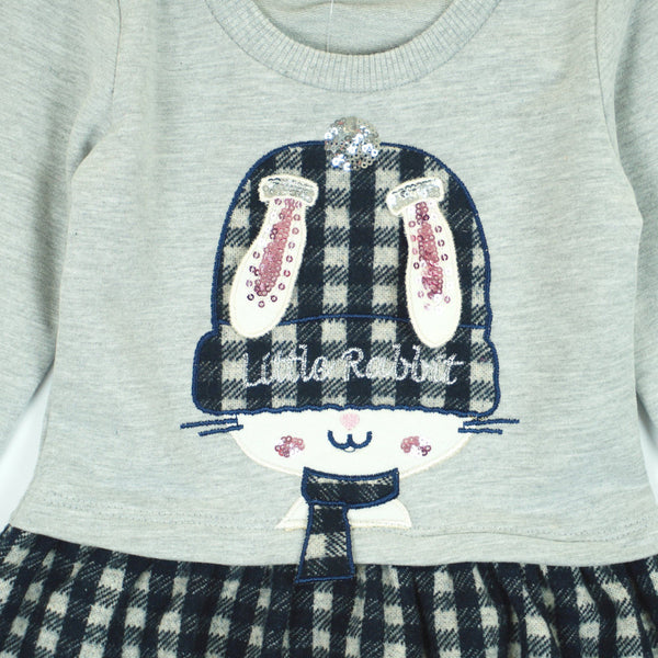 Girls' Little Rabbit/Bunny Sequin Long Sleeve Checked Dress (2-8y) - Clothes4Kids