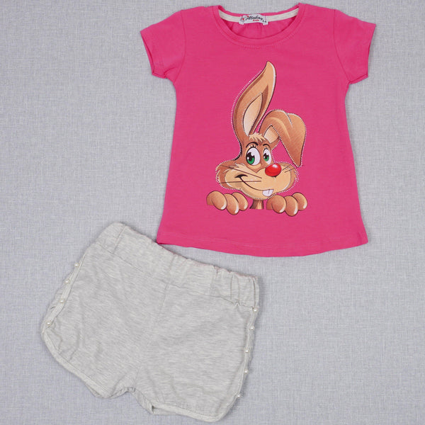 Girls' Bunny ' Printed Pink/Cream Summer Set (9m-3y) - Clothes4Kids