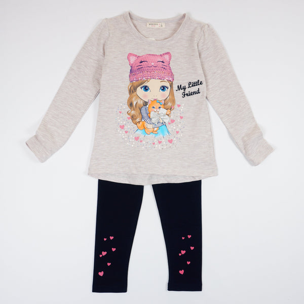Girls' Sequin My Little Friend Cat' Printed Set (3-7y) - Clothes4Kids