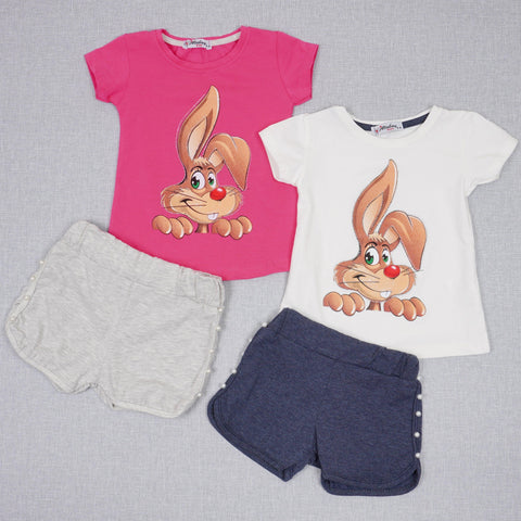 Girls' Bunny ' Printed Pink/Cream Summer Set (9m-3y) - Clothes4Kids