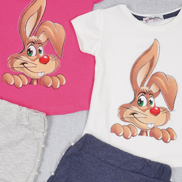 Girls' Bunny ' Printed Pink/Cream Summer Set (9m-3y) - Clothes4Kids