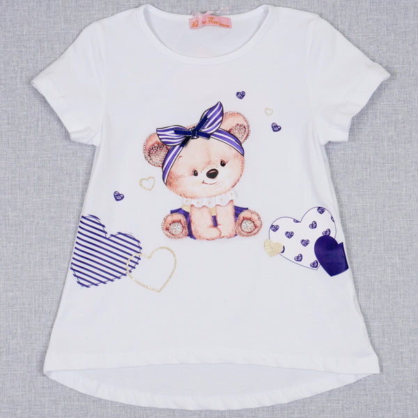 Girls' Teddy Bear ' Printed Pink/White T-Shirt / Tunic (2-7y) - Clothes4Kids