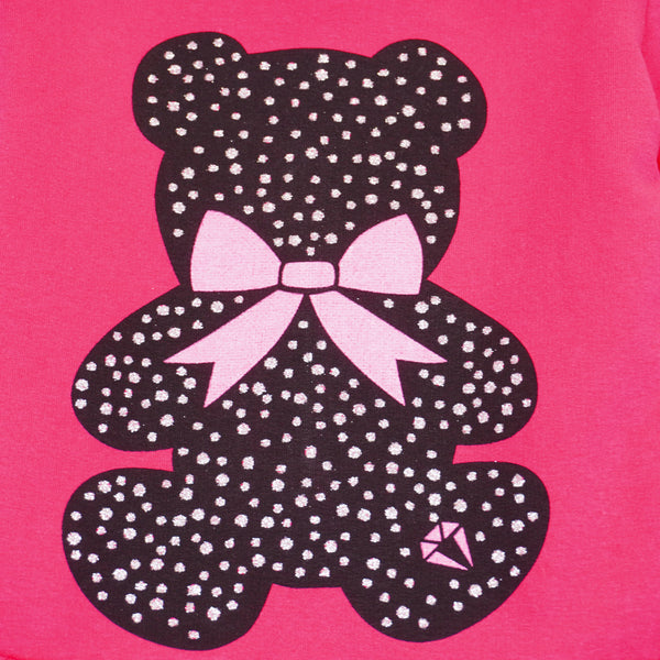 Girls' Long Sleeve Raspberry Pink Teddy Bear Dress (2-5y)