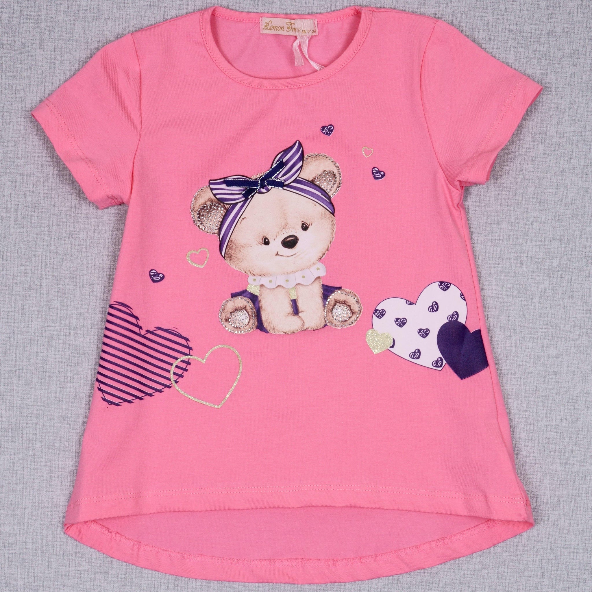 Girls' Teddy Bear ' Printed Pink/White T-Shirt / Tunic (2-7y) - Clothes4Kids