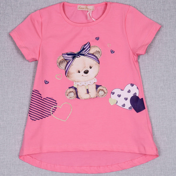 Girls' Teddy Bear ' Printed Pink/White T-Shirt / Tunic (2-7y) - Clothes4Kids