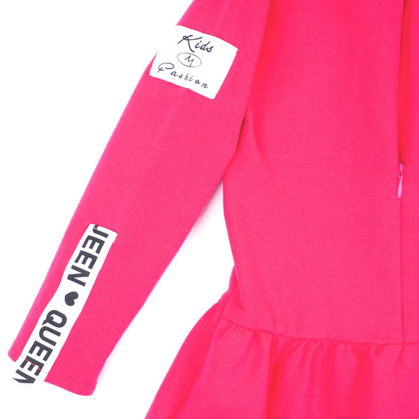 Girls' Long Sleeve Raspberry Pink Teddy Bear Dress (2-5y)