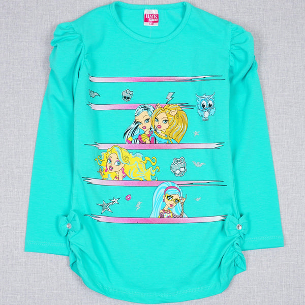 Girls' Monster High' Printed Long Sleeve White/Mint Top (6-12y) - Clothes4Kids