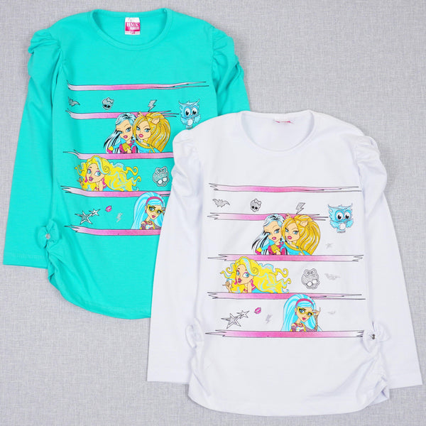 Girls' Monster High' Printed Long Sleeve White/Mint Top (6-12y) - Clothes4Kids
