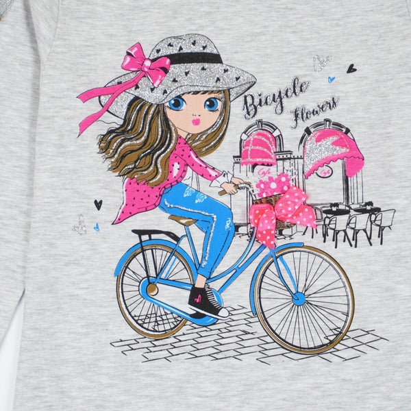Girls' Bicycle Flowers' Printed Long Sleeve Top Light Grey (18m-5y) - Clothes4Kids