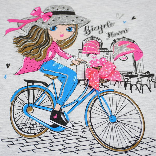 Girls' Bicycle Flowers' Printed Long Sleeve Top Light Grey (18m-5y) - Clothes4Kids