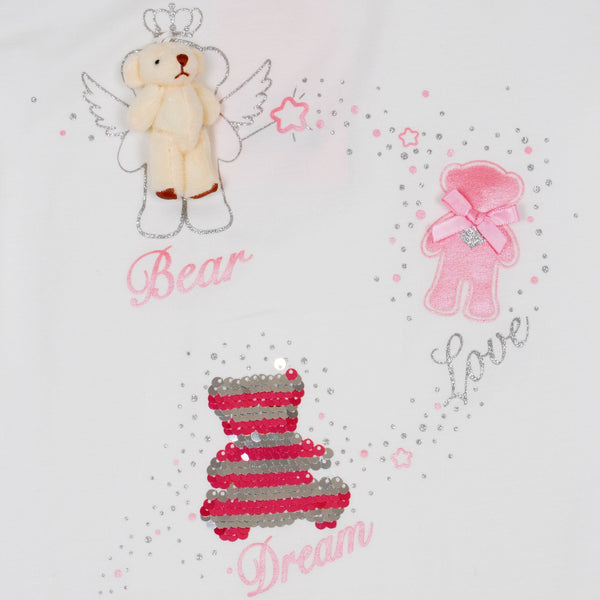 Girls' Bear Love Dream ' Printed Sequin Light Cream T-Shirt (3-12y) - Clothes4Kids