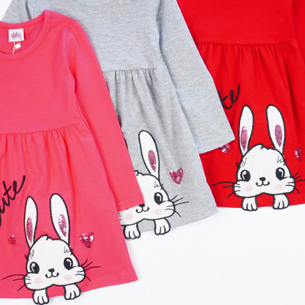 Girls' Sequin 'Cute Bunny' Long Sleeve Dress (18m-6y) - Clothes4Kids