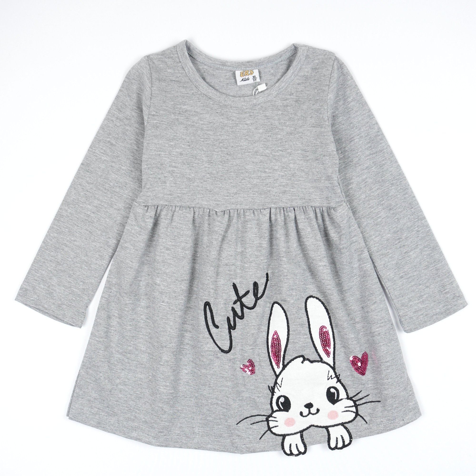 Girls' Sequin 'Cute Bunny' Long Sleeve Dress (18m-6y) - Clothes4Kids