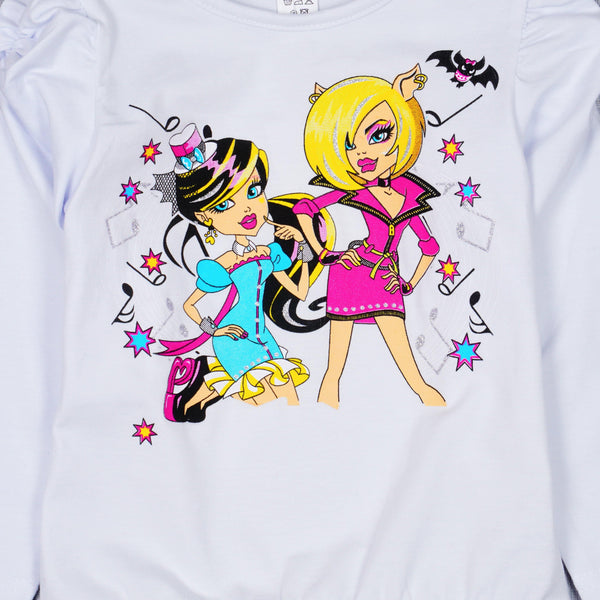 Girls' Monster High' Printed Long Sleeve White Top (18m-6y) - Clothes4Kids