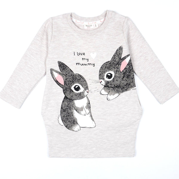 Girls' 'I Love My Mummy' Bunny Printed Long Sleeve Tunic (1-5y) - Clothes4Kids