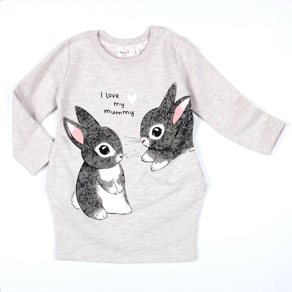 Girls' 'I Love My Mummy' Bunny Printed Long Sleeve Tunic (1-5y) - Clothes4Kids