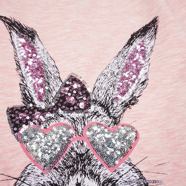 Girls' Sequin Long Sleeve Rabbit/Bunny Peach Melange Tunic *Last size-98(2-3y)*