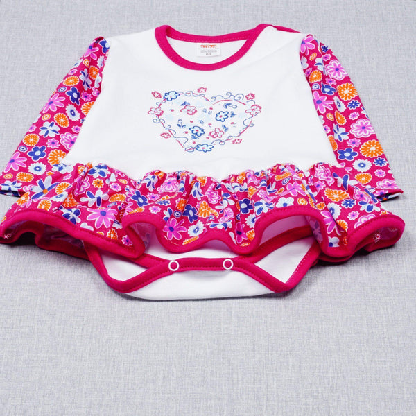 Baby Girls' Pink 'Flower' Long Sleeve Bodysuit/Dress (0-18m) - Clothes4Kids