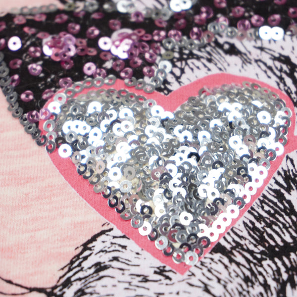 Girls' Sequin Long Sleeve Rabbit/Bunny Peach Melange Tunic *Last size-98(2-3y)*