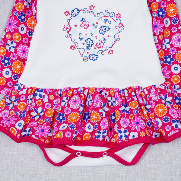 Baby Girls' Pink 'Flower' Long Sleeve Bodysuit/Dress (0-18m) - Clothes4Kids