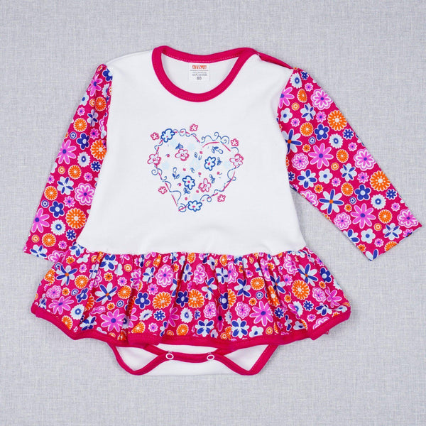Baby Girls' Pink 'Flower' Long Sleeve Bodysuit/Dress (0-18m) - Clothes4Kids