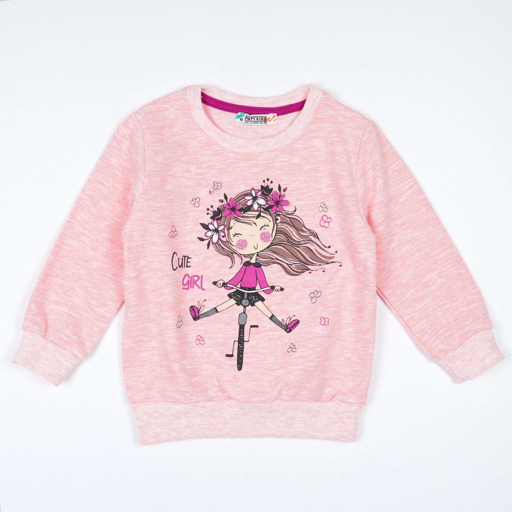Girls' 'Cute Girl' Printed Long Sleeve Sweatshirt Pink Melange 18m-6y) - Clothes4Kids