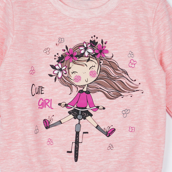 Girls' 'Cute Girl' Printed Long Sleeve Sweatshirt Pink Melange 18m-6y) - Clothes4Kids