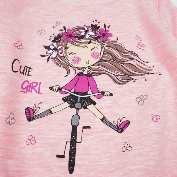 Girls' 'Cute Girl' Printed Long Sleeve Sweatshirt Pink Melange 18m-6y) - Clothes4Kids