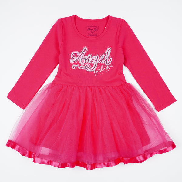 Girls' Sequin Angel Long Sleeve Tulle Dress Pink/Navy Blue (3-9y) - Clothes4Kids