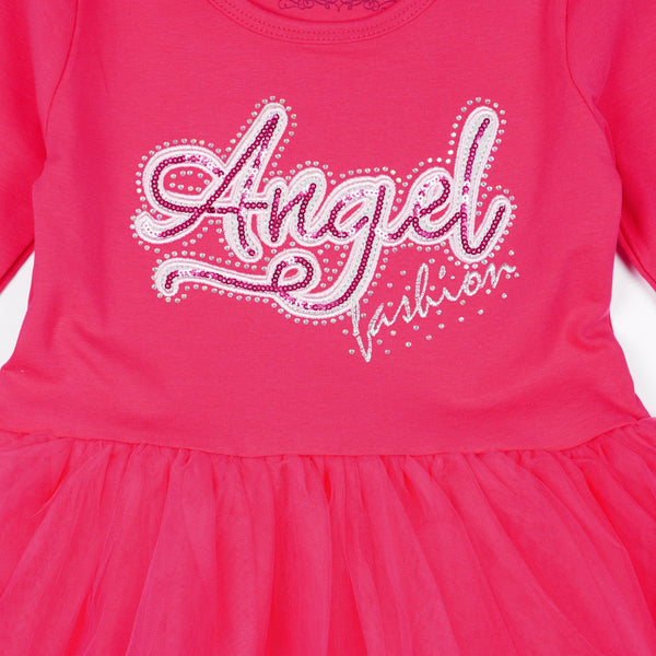 Girls' Sequin Angel Long Sleeve Tulle Dress Pink/Navy Blue (3-9y) - Clothes4Kids
