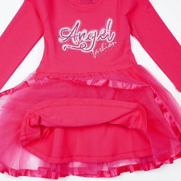 Girls' Sequin Angel Long Sleeve Tulle Dress Pink/Navy Blue (3-9y) - Clothes4Kids