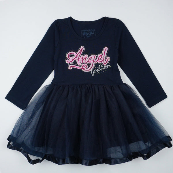 Girls' Sequin Angel Long Sleeve Tulle Dress Pink/Navy Blue (3-9y) - Clothes4Kids