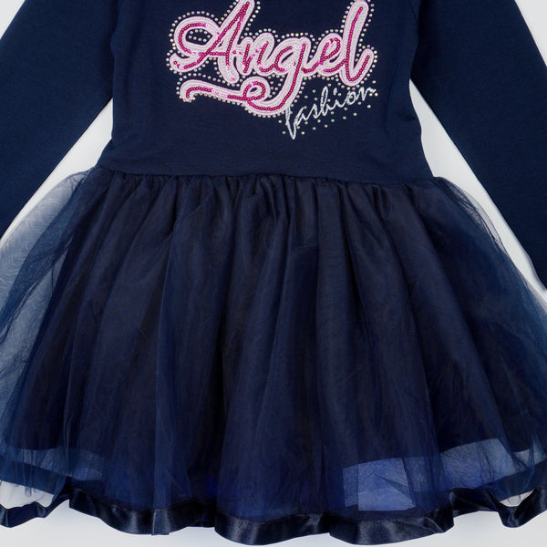 Girls' Sequin Angel Long Sleeve Tulle Dress Pink/Navy Blue (3-9y) - Clothes4Kids