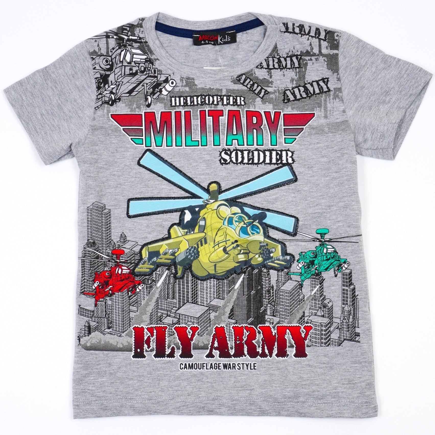 Boys' Military Helicopter Printed T-Shirt with light (4-8y) - Clothes4Kids