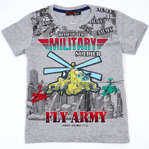 Boys' Military Helicopter Printed T-Shirt with light (4-8y) - Clothes4Kids
