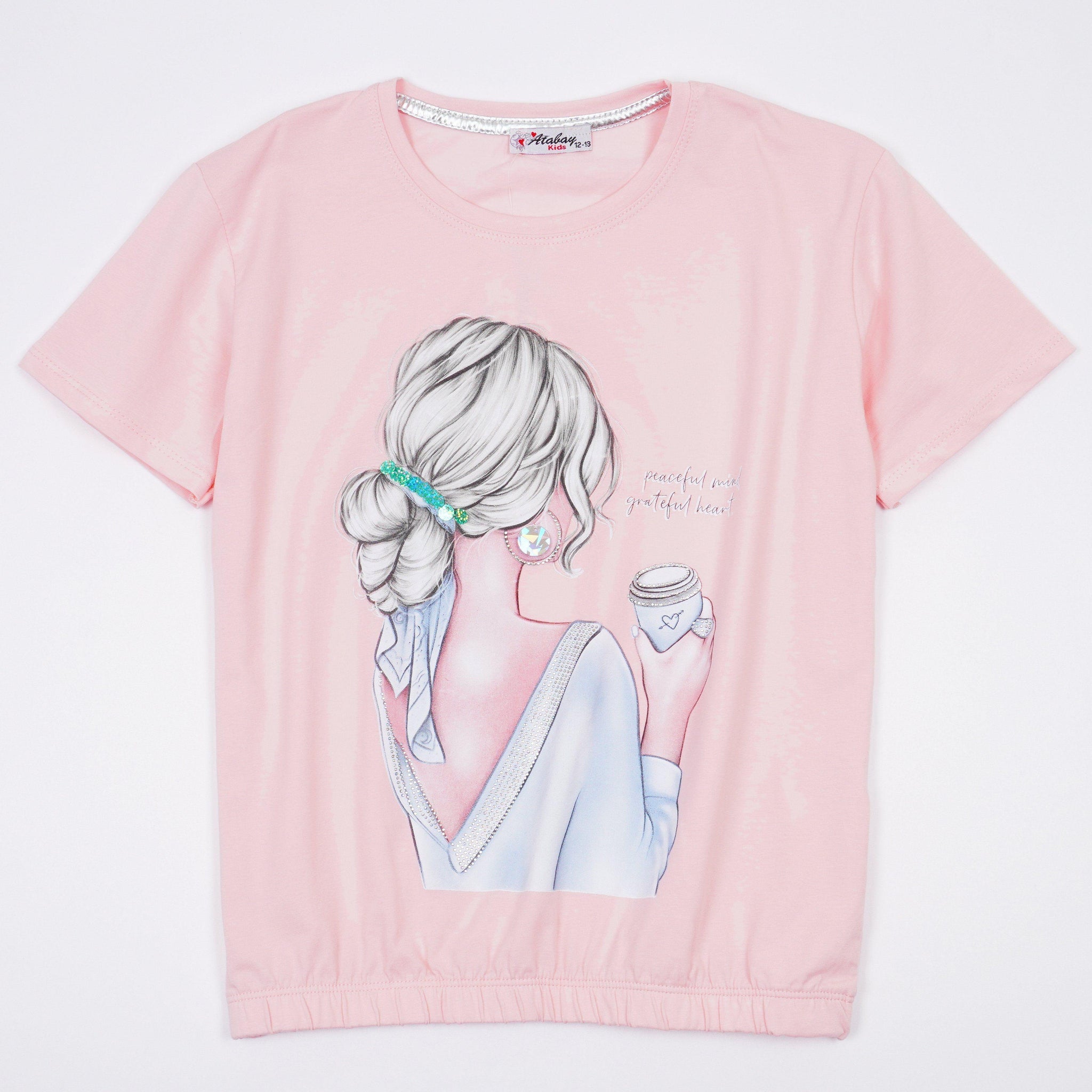 Girls' Peaceful Mind' Printed Light Peach Top (12-16y) - Clothes4Kids