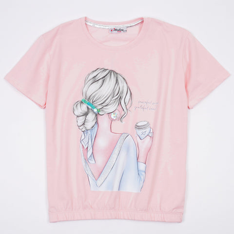 Girls' Peaceful Mind' Printed Light Peach Top (12-16y) - Clothes4Kids