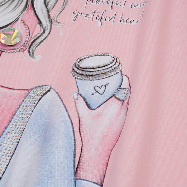 Girls' Peaceful Mind' Printed Light Peach Top (12-16y) - Clothes4Kids