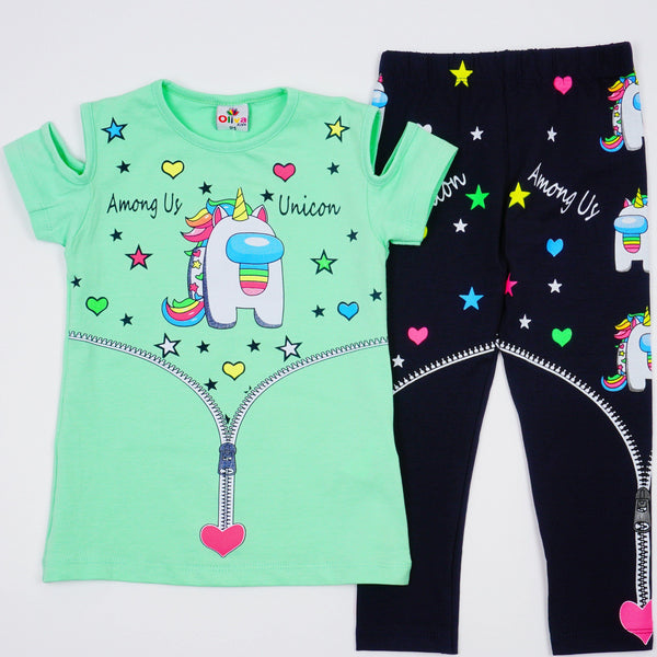 Girls' Among Us Unicon' Printed  Pink/Mint Set (3-8y) - Clothes4Kids