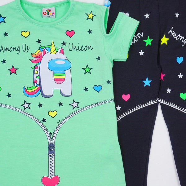 Girls' Among Us Unicon' Printed  Pink/Mint Set (3-8y) - Clothes4Kids