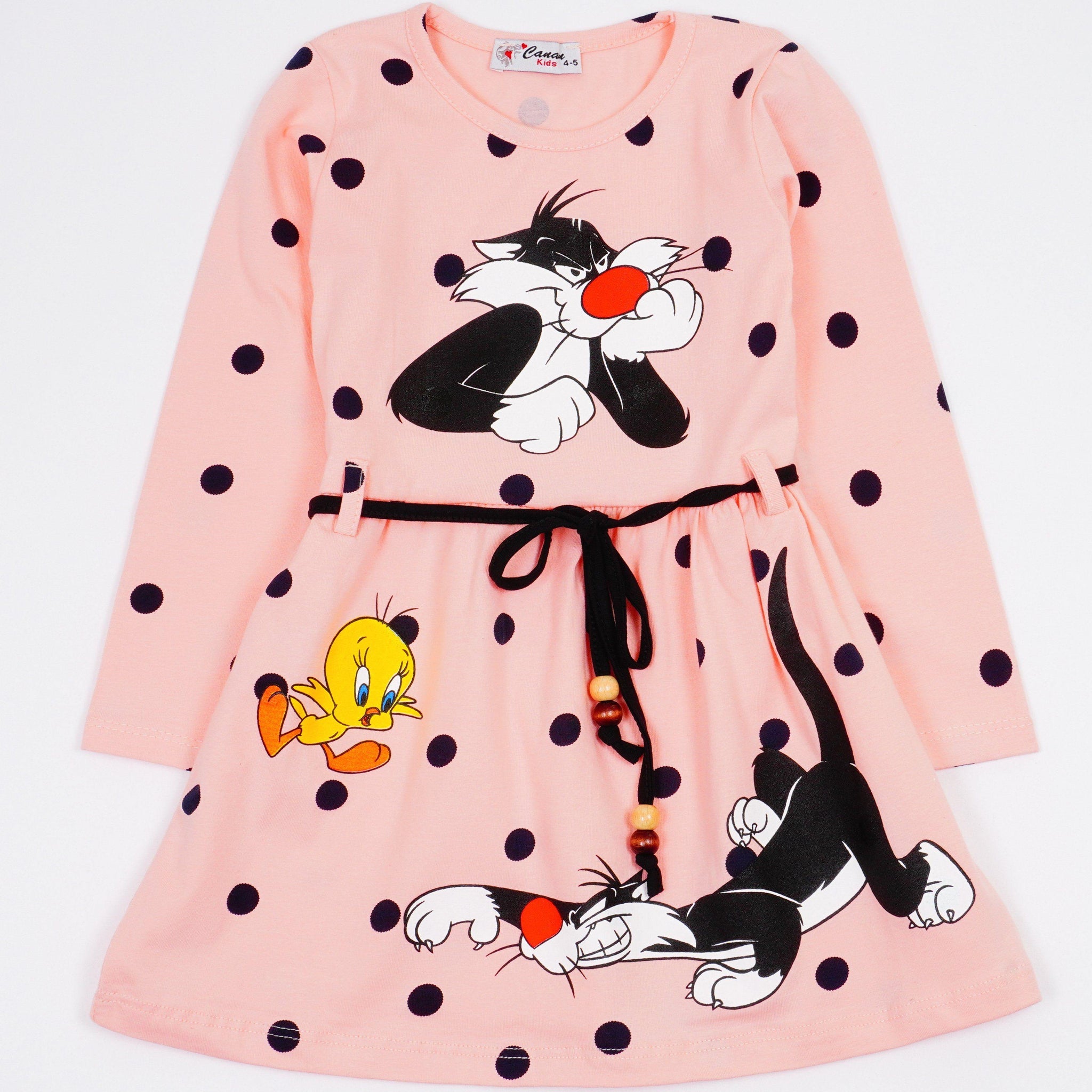 Girls' Sylvester and Tweety Bird' Long Sleeve Dress (3-8y) - Clothes4Kids