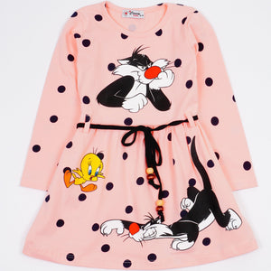 Girls' Sylvester and Tweety Bird' Long Sleeve Dress (3-8y) - Clothes4Kids