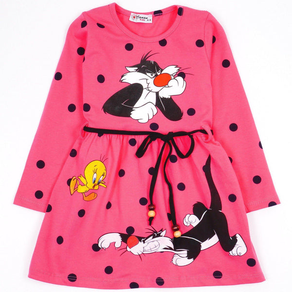 Girls' Sylvester and Tweety Bird' Long Sleeve Dress (3-8y) - Clothes4Kids