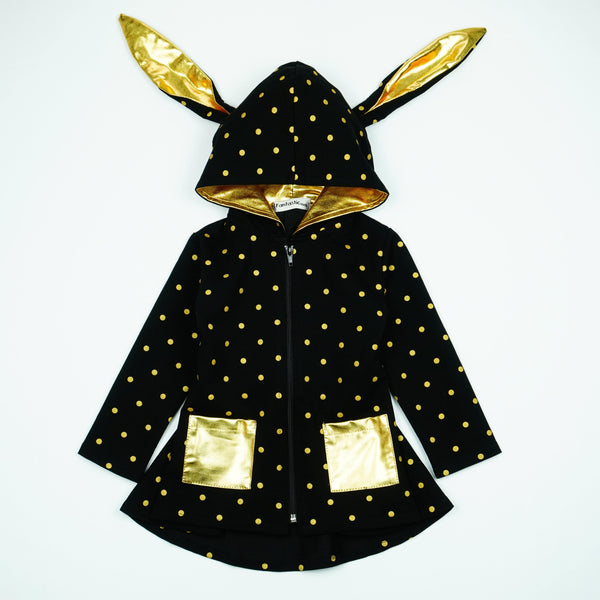 Girls' Bunny Polka Dot Black / Gold Hoodie (18m-9y) - Clothes4Kids