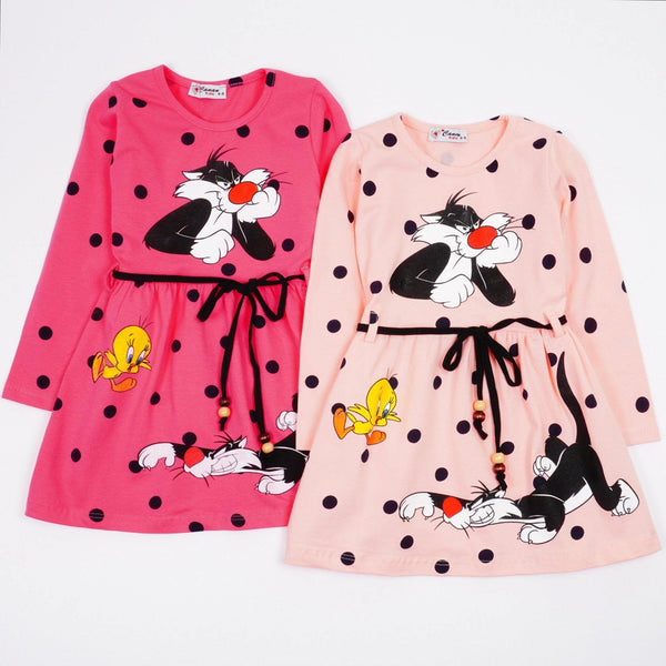 Girls' Sylvester and Tweety Bird' Long Sleeve Dress (3-8y) - Clothes4Kids
