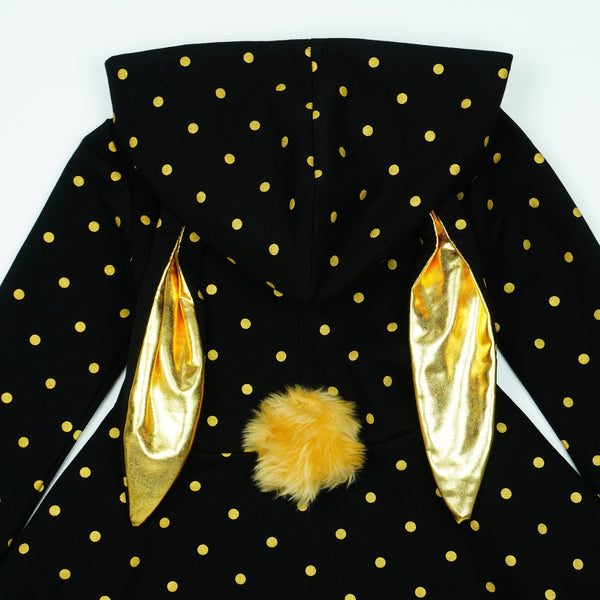 Girls' Bunny Polka Dot Black / Gold Hoodie (18m-9y) - Clothes4Kids