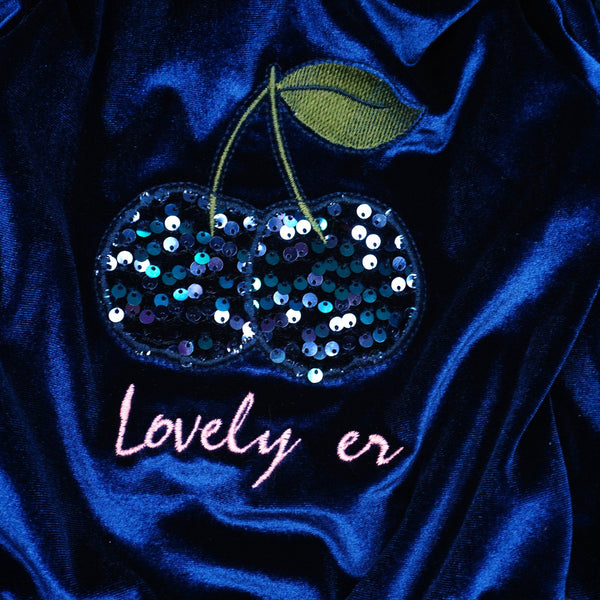 Girls' Velour Sequin 'Love Cherry' Navy Blue Set (9m-3y) - Clothes4Kids